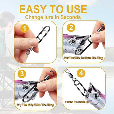 Snap Swivels Fishing Speed Clips for Quick Change, 70pcs Fishing Power Clips Barrel Swivels High Strength Clips Snap Freshwater Saltwater Popper Crankbait Lures Quick Snaps Connectors 6 Sizes in Saudi Arabia