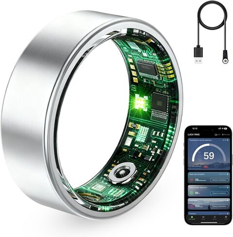 Smart Ring for Women & Men, Fitness Tracker Ring with Heart Rate Monitor, HRV, Sleep Tracking, No Subscription Fee, 10ATM Waterproof Activity Ring for Android & iPhone (Silver, #7) in Saudi Arabia