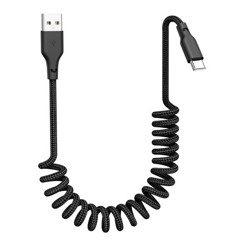 Quickeep Car Carplay Cable 2Pack 3ft Coiled USB A to USB C Fast Charge Cord | for iPhone 17/16/15/Plus/Pro Max/MacBook Pro, Auto Coiled Retractable iPhone Car Cord in Saudi Arabia