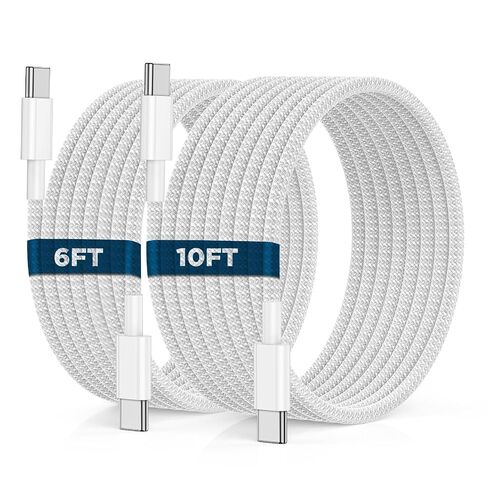USB C to USB C Cable 6FT+10FT 2Pack 60W iPhone 17 16 15 Charger Cord Long Type C to C Cable Fast Charging for Apple iPhone 17 16 15/Pro/Pro Max/Plus/iPad Pro Air/MacBook/Air/Mini/Samsung Galaxy in Saudi Arabia