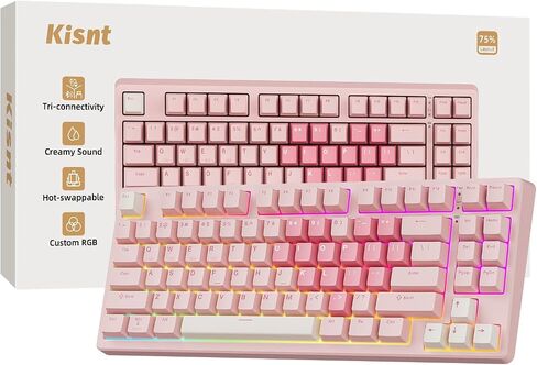 Kisnt KN85 Wireless Mechanical Keyboard, 75% Layout, Bluetooth/2.4GHz/USB-C, Custom RGB Backlit, Hot-Swappable Linear Switch, Creamy Sound for Gaming/Typing (Retro Beige) in Saudi Arabia