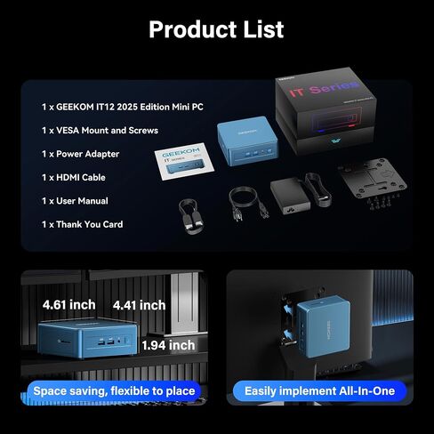 GEEKOM Mini PC IT12 MAX,Ultra 5 125U,16GB RAM,500GB SSD(Upgradeable) | Multitasking Mini Desktop Computers (Arc Graphics) 16GB LPDDR5(5600MT/s) 500GB SSD 8K | WiFi 7| Dual LAN in Saudi Arabia
