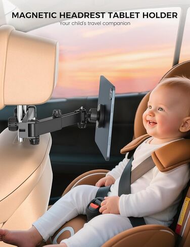 OHLPRO Car Headrest Tablet Holder, iPad Holder for Back Seat with Foldable Telescopic Arm, Magnetic Mount with MagSafe Compatibility for Phones, Fits iPad, Tablet, Road Trip Essentials for Kids in Saudi Arabia