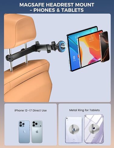 OHLPRO Car Headrest Tablet Holder, iPad Holder for Back Seat with Foldable Telescopic Arm, Magnetic Mount with MagSafe Compatibility for Phones, Fits iPad, Tablet, Road Trip Essentials for Kids in Saudi Arabia