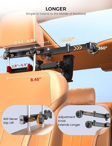 OHLPRO Car Headrest Tablet Holder, iPad Holder for Back Seat with Foldable Telescopic Arm, Magnetic Mount with MagSafe Compatibility for Phones, Fits iPad, Tablet, Road Trip Essentials for Kids in Saudi Arabia
