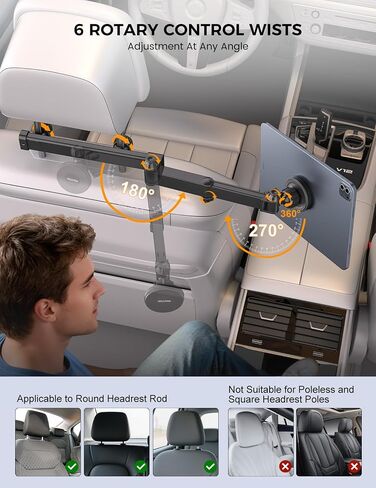 OHLPRO Car Headrest Tablet Holder, iPad Holder for Back Seat with Foldable Telescopic Arm, Magnetic Mount with MagSafe Compatibility for Phones, Fits iPad, Tablet, Road Trip Essentials for Kids in Saudi Arabia