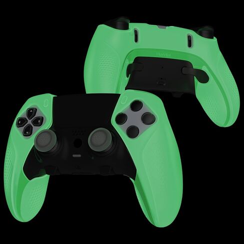 PlayVital Ninja Edition Glow in Dark Half-Covered Silicone Cover for ps5 Edge Wireless Controller, Ergonomic Protector Soft Rubber Case for ps5 Edge Controller with Thumb Grips - Green in Saudi Arabia