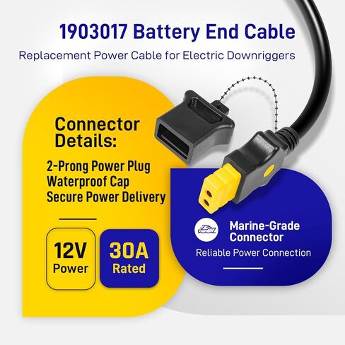 1903017-Compatible Battery End Cable Replacement, 3-Foot 12V Power Cord for Cannon Electric Downriggers, 30A Marine-Grade Waterproof Plug with Anti-Corrosion Cap in Saudi Arabia