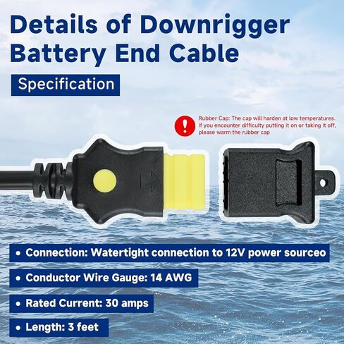 1903017 Downrigger Battery End Cable Fit for Cannon Electric Downriggers 2008-up 3-Foot 12V Power Cord Rated 30 Amp Battery End Cable Downrigger Accessory with Anti-Corrosion End Cap in Saudi Arabia