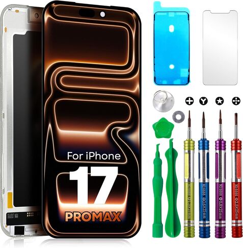 Soft OLED Screen Replacement for iPhone 17 Pro Max (A3257/A3525/A3527/A3526), 6.9" Display with Touch, digitizer, Frame, Repair kit, Tempered Glass & Adhesive Included in Saudi Arabia