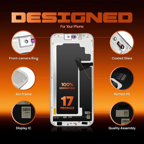 Soft OLED Screen Replacement for iPhone 17 Pro Max (A3257/A3525/A3527/A3526), 6.9" Display with Touch, digitizer, Frame, Repair kit, Tempered Glass & Adhesive Included in Saudi Arabia