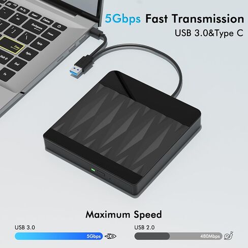 External Blu Ray Drive Bluray Burner External Support 3D Playback Discs | USB 3.0 Type-C BD/DVD/CD Writer for PC External Blu Ray Burner Compatible with Windows XP/7/8/10/11, Linux, Mac OS in Saudi Arabia