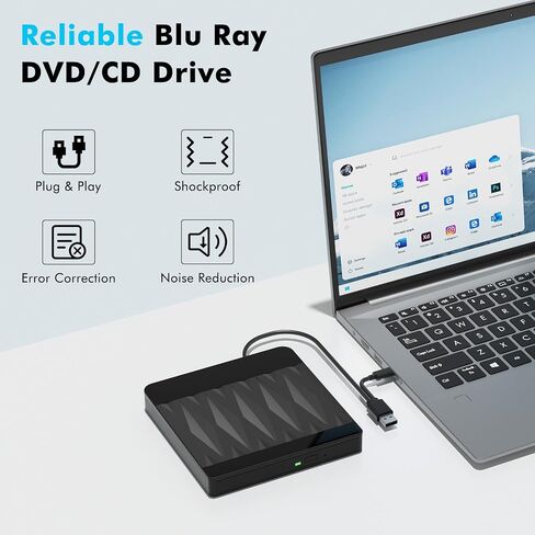 External Blu Ray Drive Bluray Burner External Support 3D Playback Discs | USB 3.0 Type-C BD/DVD/CD Writer for PC External Blu Ray Burner Compatible with Windows XP/7/8/10/11, Linux, Mac OS in Saudi Arabia