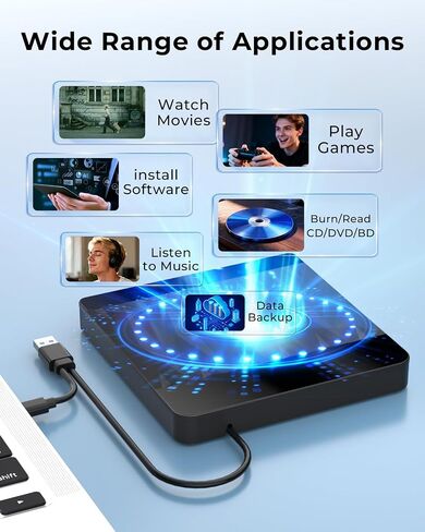 External Blu Ray Drive Bluray Burner External Support 3D Playback Discs | USB 3.0 Type-C BD/DVD/CD Writer for PC External Blu Ray Burner Compatible with Windows XP/7/8/10/11, Linux, Mac OS in Saudi Arabia