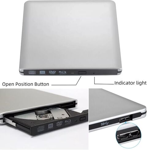 محرك أقراص بلو راي خارجي JOTEC Premium من الألومنيوم بدقة 4K UHD | ناسخ أقراص Blu-ray بدقة 4K، وواجهة USB 3.0 وType C مزدوجة، متوافق مع جميع موديلات أجهزة الكمبيوتر الشخصية وأجهزة Mac، ويدعم 100 جيجابايت و128 جيجابايت in Kuwait