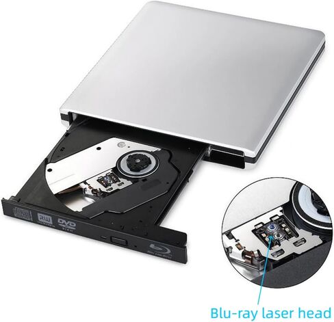 محرك أقراص بلو راي خارجي JOTEC Premium من الألومنيوم بدقة 4K UHD | ناسخ أقراص Blu-ray بدقة 4K، وواجهة USB 3.0 وType C مزدوجة، متوافق مع جميع موديلات أجهزة الكمبيوتر الشخصية وأجهزة Mac، ويدعم 100 جيجابايت و128 جيجابايت in Kuwait