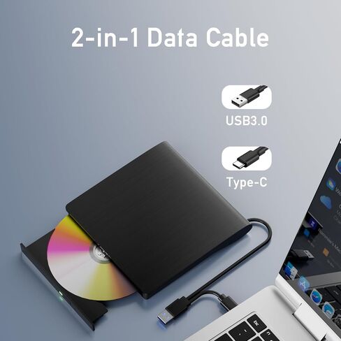 wintale Blu Ray Burner External, USB 3.0 & Type-C External Blu-ray Drives | External Blu Ray Drive for PC True Plug-and-play Experience, CD/DVD/BD Reader/Burner Compatible with Windows Mac OS Linux in Saudi Arabia
