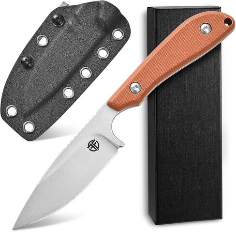 FF101 Micarta Handle Fixed Blade Knife, AUS-10 Steel Blade Full Tang Knife with Sheath for Outdoor Camping Hunting Fishing Working (Brown) in Saudi Arabia