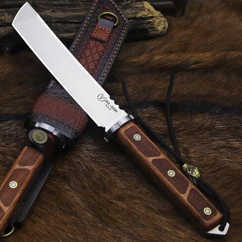 BA-KOR 7mm 9CR18MOV steel (15.6IN) sandalwood handle full Tang fixed knife+scabbard+(single shoulder strap)&(5.9IN) cerium igniter, suitable for outdoor hunting, camping, survival, EDC tool knife in Saudi Arabia