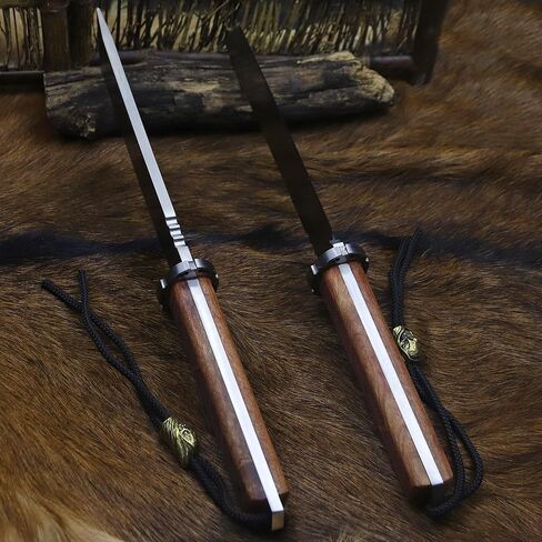 BA-KOR 7mm 9CR18MOV steel (15.6IN) sandalwood handle full Tang fixed knife+scabbard+(single shoulder strap)&(5.9IN) cerium igniter, suitable for outdoor hunting, camping, survival, EDC tool knife in Saudi Arabia