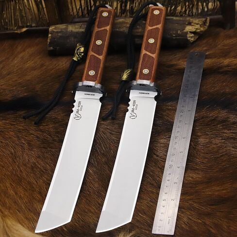 BA-KOR 7mm 9CR18MOV steel (15.6IN) sandalwood handle full Tang fixed knife+scabbard+(single shoulder strap)&(5.9IN) cerium igniter, suitable for outdoor hunting, camping, survival, EDC tool knife in Saudi Arabia
