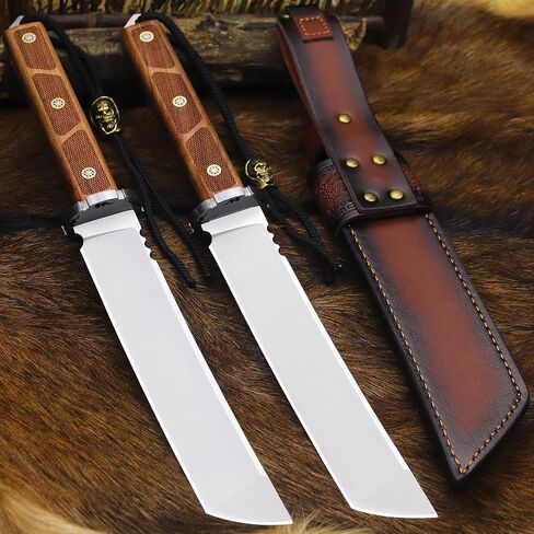 BA-KOR 7mm 9CR18MOV steel (15.6IN) sandalwood handle full Tang fixed knife+scabbard+(single shoulder strap)&(5.9IN) cerium igniter, suitable for outdoor hunting, camping, survival, EDC tool knife in Saudi Arabia