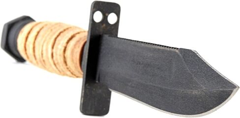 Ontario Knife Company 499 Air Force Survival Knife 5 "شفرة منشار مع حافة علوية زائفة وأخاديد دم، مقبض من الجلد الطبيعي وغمد - 6150 (قد يختلف اللون)، أسود in Kuwait
