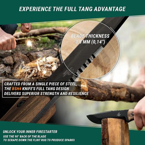 BeaverCraft Bushcraft Knife Full Tang 9.8" - Bush Knife with Fire Starter & Leather Sheath BSH4F - 5" Fixed Blade Carbon Steel - Camping Knives for Hiking, Survival, Outdoor in Kuwait