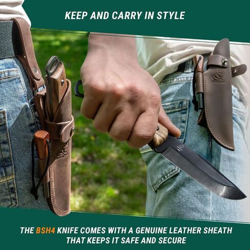 BeaverCraft Bushcraft Knife Full Tang 9.8" - Bush Knife with Fire Starter & Leather Sheath BSH4F - 5" Fixed Blade Carbon Steel - Camping Knives for Hiking, Survival, Outdoor in Kuwait