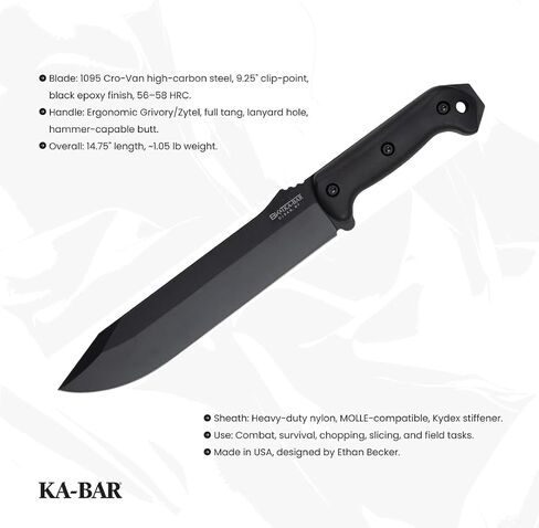 Ka-Bar Becker BK9 Combat Bowie Fixed Blade Knife, Black in Kuwait