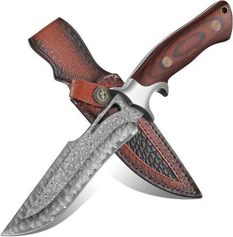Purple Dragon Damascus Fixed Blade Knife with Sheath, Ideal Gift for Men | Hand-forged Full Tang Hunting Knife with Rosewood Handle For Outdoor Camping & Survival in Kuwait