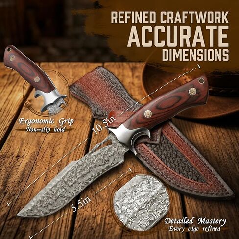 Purple Dragon Damascus Fixed Blade Knife with Sheath, Ideal Gift for Men | Hand-forged Full Tang Hunting Knife with Rosewood Handle For Outdoor Camping & Survival in Kuwait