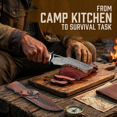 Purple Dragon Damascus Fixed Blade Knife with Sheath, Ideal Gift for Men | Hand-forged Full Tang Hunting Knife with Rosewood Handle For Outdoor Camping & Survival in Kuwait