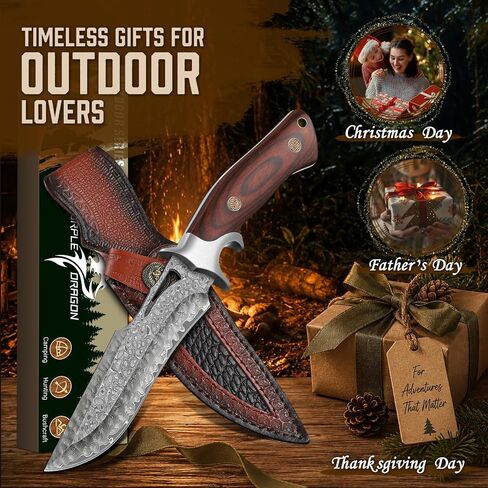 Purple Dragon Damascus Fixed Blade Knife with Sheath, Ideal Gift for Men | Hand-forged Full Tang Hunting Knife with Rosewood Handle For Outdoor Camping & Survival in Kuwait