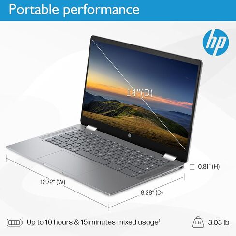 HP Chromebook Plus x360 Laptop 14" 2 in 1 Touchscreen Business Laptop for Student Intel Core i3 N305 8GB RAM 256GB UFS Backlit KB Wi-Fi 6 Chrome OS w/Google AI in Kuwait