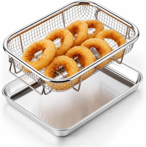 E-far Air Fryer Basket for Oven, Large Air Fryer Basket & Tray, 18’’ x 13’’ | Stainless Steel Crisper Tray & Baking Pan, for Oven Cooking Broiling Grilling, Heavy Duty & Dishwasher Safe in Kuwait
