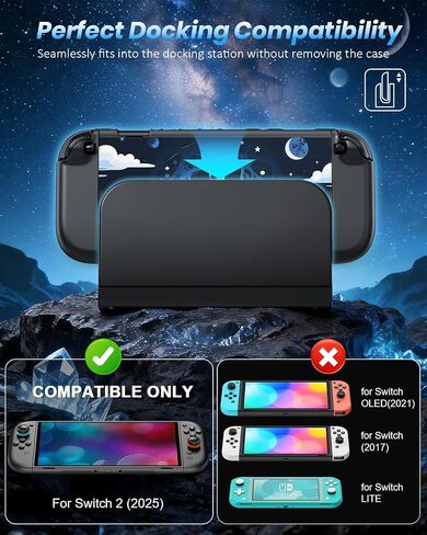 FYOUNG Dockable Protective Case for Nintendo Switch 2 with Space Pattern | Slim Cute Cover for Joycon and Console,Precision Kickstand Cutout, Switch 2 Accessories Detachable Separate PC Hard Shell in Saudi Arabia