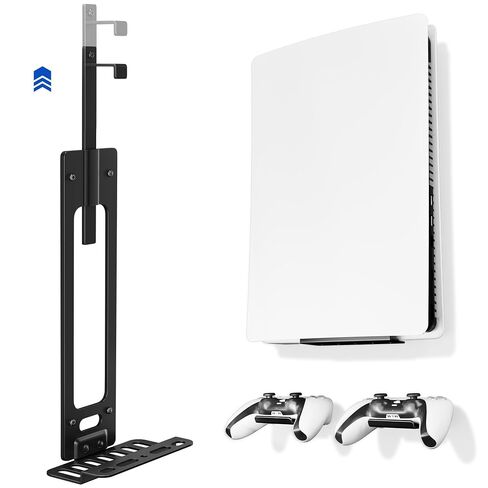 Wall Mount Kit Compatible with PS5 Console, Telescoping Adjustable Vertical Mount Bracket, Space-Saving PS5 Wall Mount Behind TV with 2 Controller Holders, Fits Disc Digital Slim Pro, Black in Saudi Arabia