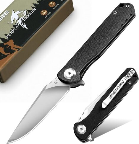 Purple Dragon Folding Pocket Knife - Compact Camping EDC Knife - Purple | D2 Clip Point Blade, G10 Handle, Carry Clip, Quick Deployment, Accidental Closure Prevention, Gift Box, Gift for Men & Women in Kuwait