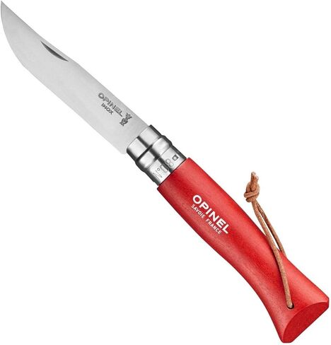 Opinel Colorama Series No. 8 - Stainless Steel Everyday Carry Folding Pocket Knife with Leather Strap, Painted Hornbeam Handles in Saudi Arabia