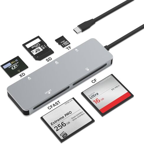 CFast 2.0 Card Reader, USB C CFast Card Reader 3.0 5Gbps CFast/CF/SD/TF/XD - 5 in 1 Memory Card Reader/Adapter for San Disk, Lexar, Transcend, Sony Card, Read CFast/TF/SD/XD/CF 5 Cards Simultaneously in Kuwait