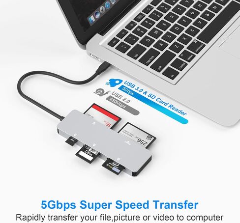 CFast 2.0 Card Reader, USB C CFast Card Reader 3.0 5Gbps CFast/CF/SD/TF/XD - 5 in 1 Memory Card Reader/Adapter for San Disk, Lexar, Transcend, Sony Card, Read CFast/TF/SD/XD/CF 5 Cards Simultaneously in Kuwait