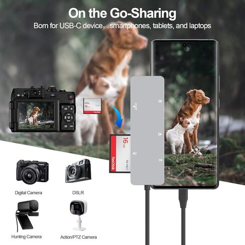 CFast 2.0 Card Reader, USB C CFast Card Reader 3.0 5Gbps CFast/CF/SD/TF/XD - 5 in 1 Memory Card Reader/Adapter for San Disk, Lexar, Transcend, Sony Card, Read CFast/TF/SD/XD/CF 5 Cards Simultaneously in Kuwait