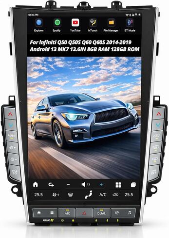 AuCar Mark 7 13.6 بوصة تعمل باللمس Android 13 راديو السيارة لسيارة Infiniti Q50 Q50S Q60 Q60S 2014-2019 وحدة رئيسية لاسلكية Carplay Android Auto GPS Navigation مشغل الوسائط المتعددة 8GB RAM 256GB ROM in Kuwait