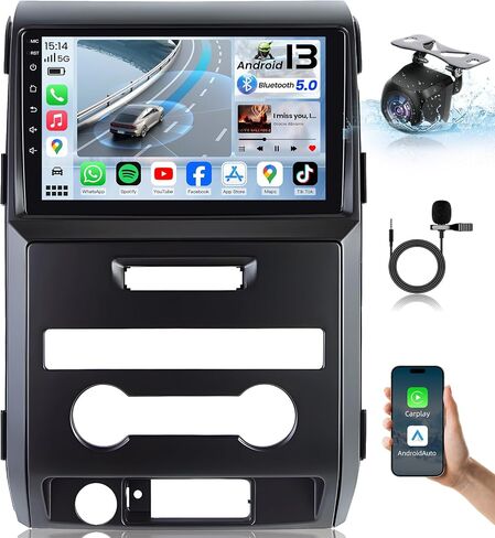 Car Radio for Ford F150 2009-2014: Upgrade 9 inch 1280x800 HD Touchscreen Stereo with Wireless Carplay Android Auto 5G WiFi GPS Navigation Bluetooth FM Mirror Link, Free Backup Camera in Kuwait