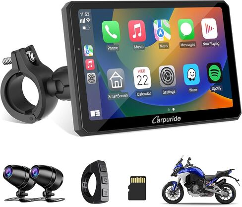Carpuride W702 7" for Motorcycle Apple Carplay/Android Auto | GPS Navigation for Motorbike, Support Dual Bluetooth, Car GPS, Siri, Google Assistant, TF-64G in Kuwait