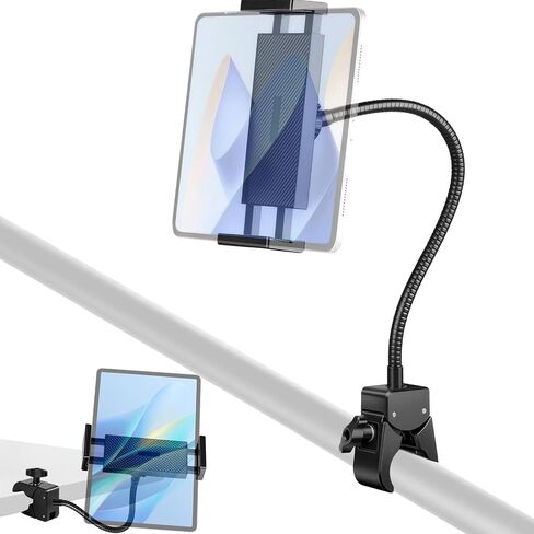 حامل تابلت BILIONE Gooseneck، مشبك على أرضية حامل Ipad وحامل ثلاثي القوائم | بدون استخدام اليدين، قبضة قوية، ABS قوي، قابل للتعديل 360 درجة، متوافق مع iPad Pro/Air/Mini مقاس 4.7-13 بوصة، للكرسي المتحرك وعربة الأطفال والدراجة in Kuwait