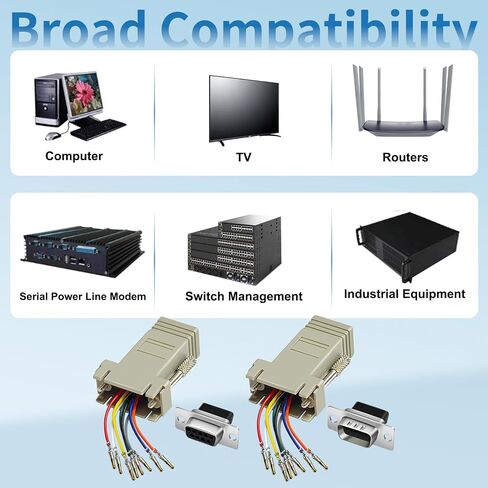 12 قطعة للمحول التسلسلي D-SUB إلى RJ45 D-SUB إلى المحول المعياري RJ45 | ذكر إلى أنثى، أنثى إلى أنثى، 9 دبوس RS232 إلى محول إيثرنت، 9 دبوس LAN موسع، RS232 إلى محول وحدات إيثرنت in Kuwait