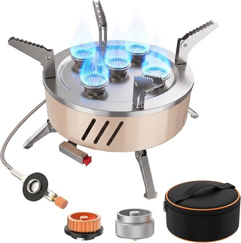 Camping Stove 16000W High Power Wind Proof Camping Gas Stove | Propane Tank Adapter Suitable for Travel, Outdoor Camping, Hiking, Fast food, and Picnics | Propane Tank Adapter Suitable for Travel, Outdoor Camping, Hiking, Fast food, and Picnics in Kuwait