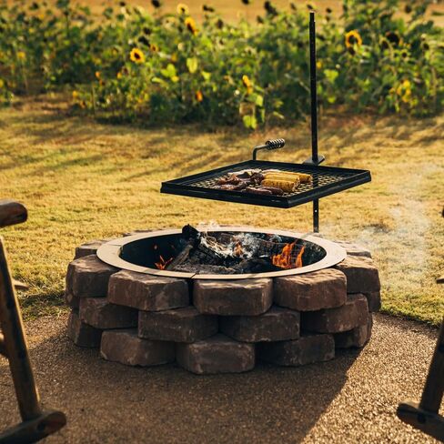 TITAN GREAT OUTDOORS شواية دوارة قابلة للتعديل من Ash & Ember، شبكة طبخ من سلك شبكي فولاذي مع عمود سبايك، معدات تخييم محمولة للشواء مفتوحة النار in Kuwait